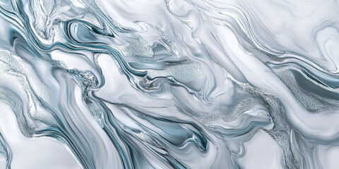 Fototapeta premium Shimmering silver-blue marble background with metallic veining, futuristic and sleek.