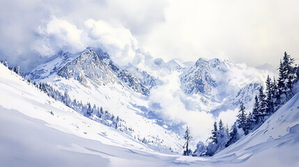 Fototapeta premium serene winter landscape featuring snow covered mountains and trees
