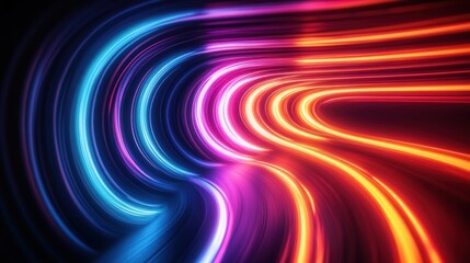Vibrant streaks of neon light create a mesmerizing visual experience in a dark environment. Generative AI