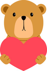 happy cute bear holding red heart for valentine illustration