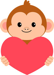 Obraz premium happy cute monkey holding red heart for valentine illustration