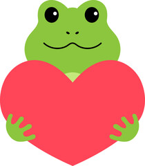 happy cute frog holding red heart for valentine illustration