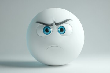Angry Expression on White Round Facial Emoji with Blue Eyes