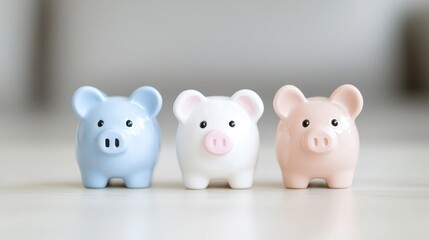 Three piggy banks saving money indoors