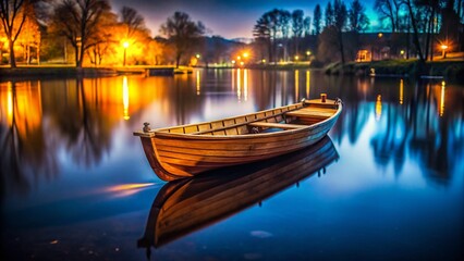 Small Boat on Dark River at Night - Atmospheric Low Light Photography