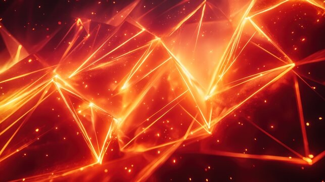 Dynamic red and orange abstract digital artwork featuring glowing lines and shapes in motion. Generative AI