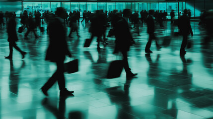 Group of business people silhouettes in modern office building and business network concept. Human resources with pastel innovation charts and graphs with statistics to analyze business