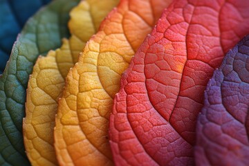 macro shot of colorful autumn leaves with detailed veins