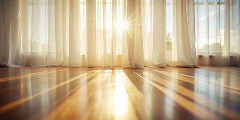 Obraz premium Soft Sunlight Filtering Through Sheer Curtains, Miniature Effect, Tilt-Shift Photography