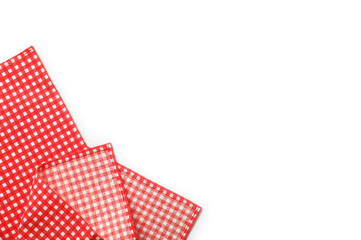 Fototapeta premium Red checkered tablecloth isolated on white, top view