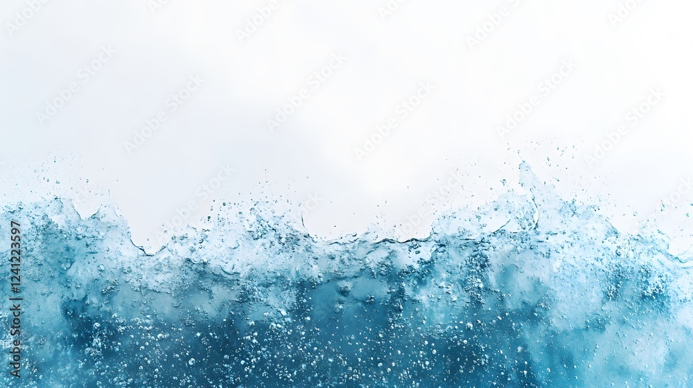 Poster Turquoise Waves Splashing on a Serene White Background