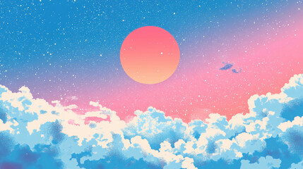 Fototapeta premium Colorful sunset with clouds and starry sky, creating dreamy atmosphere