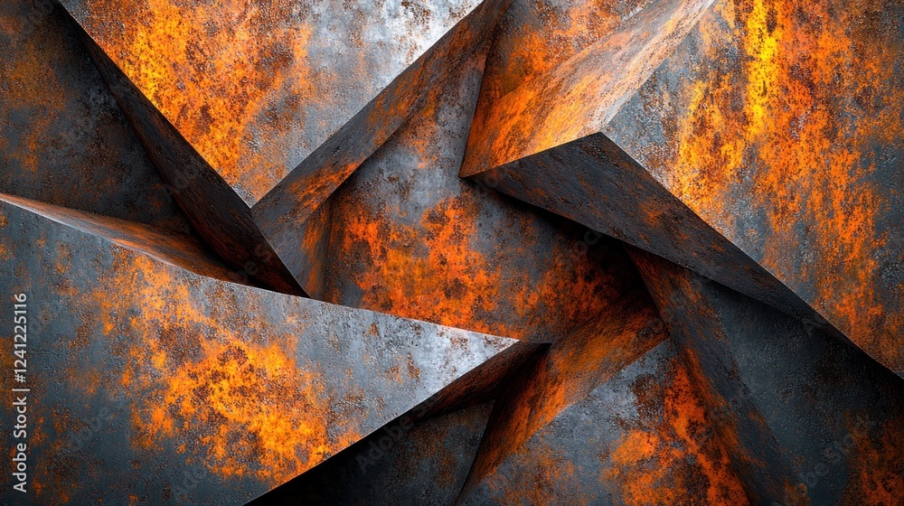 Aufkleber abstract texture with rusty orange and dark gray angular surfaces contrasting sharply in a dynamic l