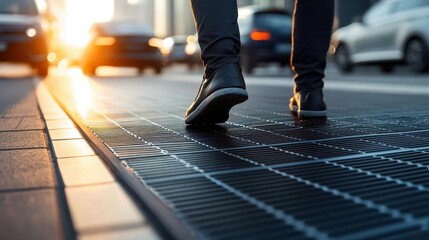 Fototapeta premium Solarpowered road with embedded wireless charging for electric cars, sustainable infrastructure