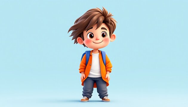 Adorable 3d Cartoon Boy Ready for School