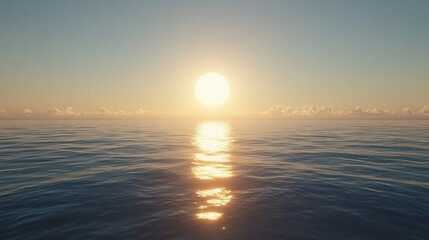 Obraz premium Sunset over calm ocean waters with reflections on the surface during golden hour. Generative AI
