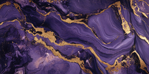 Obraz premium Royal purple marble background with rich violet and metallic gold veining, luxurious elegance.
