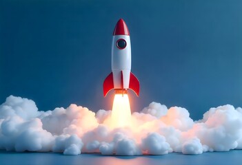 Red Rocket Launching Through Clouds Startup Success Image