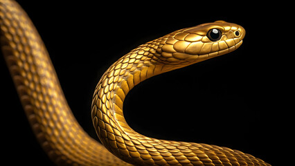 Fototapeta premium close up of a gold snake on black background