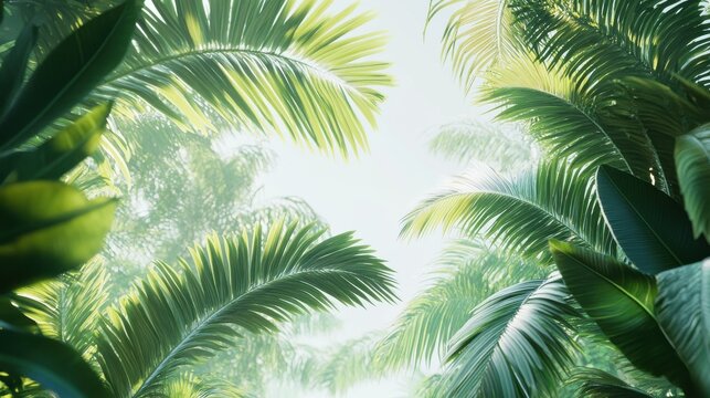 Exotic Tropical Palms with Lush Green Leaves on Clear Background