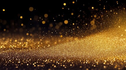 The image is a black and gold background with a lot of glitter