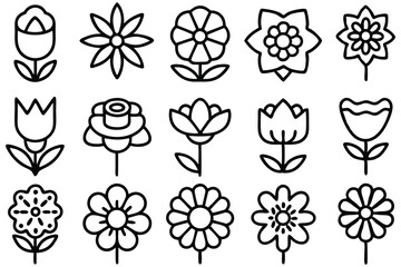 flowers editable stroke outline icons set 