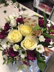 bouquets and compositions in boxes of fresh flowers