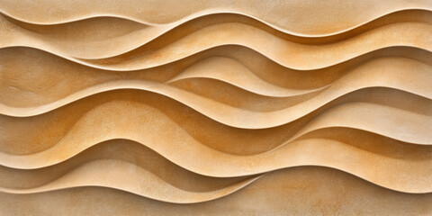 Obraz premium Desert wind-carved stone background with smooth wavy textures in warm ochre tones.