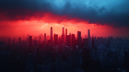 Fototapeta premium Dramatic skyline with vibrant sunset colors.