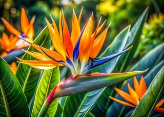 Vibrant Bird of Paradise Flower in Bloom, Tropical Plant Photography