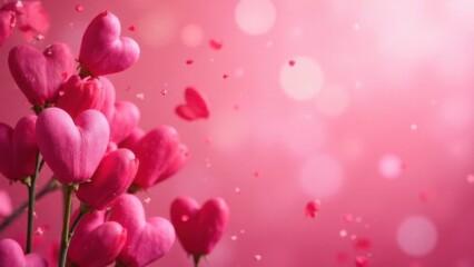 Obraz premium Happy Valentine Day Poster Design in Pink Background Theme. Banner for Valentine Day. Place for the text. Romantic background