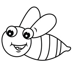 Cute cartoon hand drawn vector happy honey bee coloring page.
