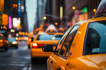 Busy street filled with yellow cars and taxis in the city, genertative ai