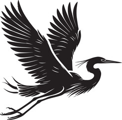 Flying Heron bird Silhouette vector illustration isolated on white background
