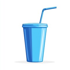 Blue drink cup with straw, isolated on white, for menu design