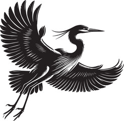 Flying Heron bird Silhouette vector illustration isolated on white background