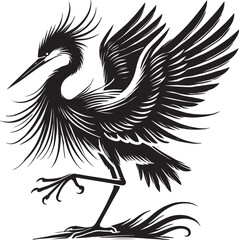 Flying Heron bird Silhouette vector illustration isolated on white background