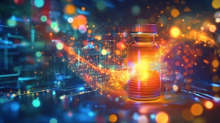 Vibrant Science Tech Infusion: Futuristic Bottle with Digital Lights
