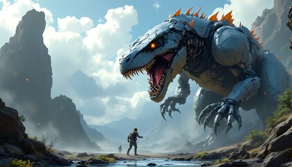 Giant Robotic Dinosaur Fantasy Art Digital Painting