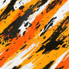 Abstract Brush Stroke Art with Orange and Black on White Background