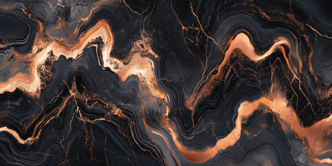 Marble texture in shades of onyx black and rose gold, polished luxurious surface, exclusive and premium ambiance