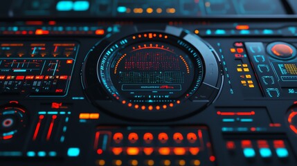 Futuristic interface with vibrant controls.