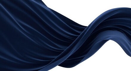 Elegant Dark Blue Fabric Wave on White Background