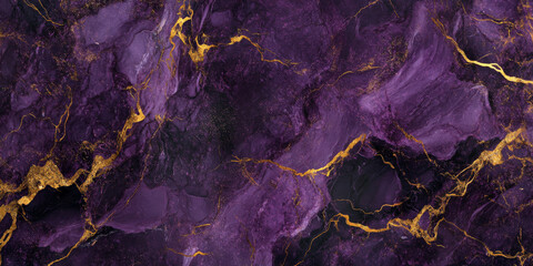 Deep amethyst marble background with dark purple and metallic gold veins, regal gemstone texture.
