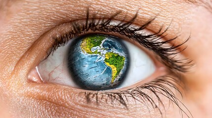 Naklejka premium The World s Eye A Captivating Macro Photograph Revealing the Interconnectedness between Human Perception and the Delicate Balance of our Planet