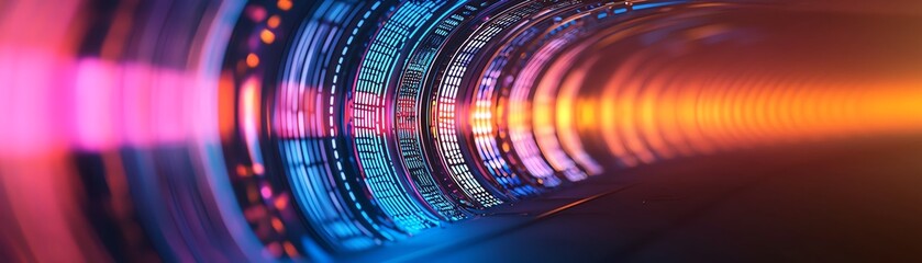 Futuristic tunnel with vibrant neon lights.