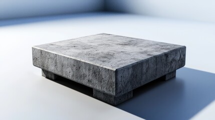 A detailed view of a concrete pallet on a minimalist surface with soft shadows
