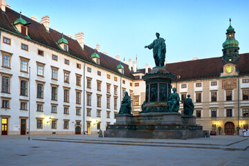 Vienna, Austria – September 26, 2023 Emperor Franz I Statue Hofburg Burgplatz Vienna. Statue of Kaiser Franz Joseph I in the Burgplatz at the Hofburg Palace in Vienna, Austria.

