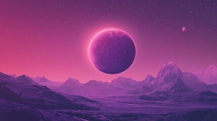 Purple Planet Landscape With Mountains And Stars