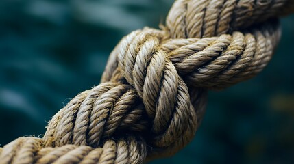 Close-up of a rope with an intricate knot, symbolizing strength and defined laws 
